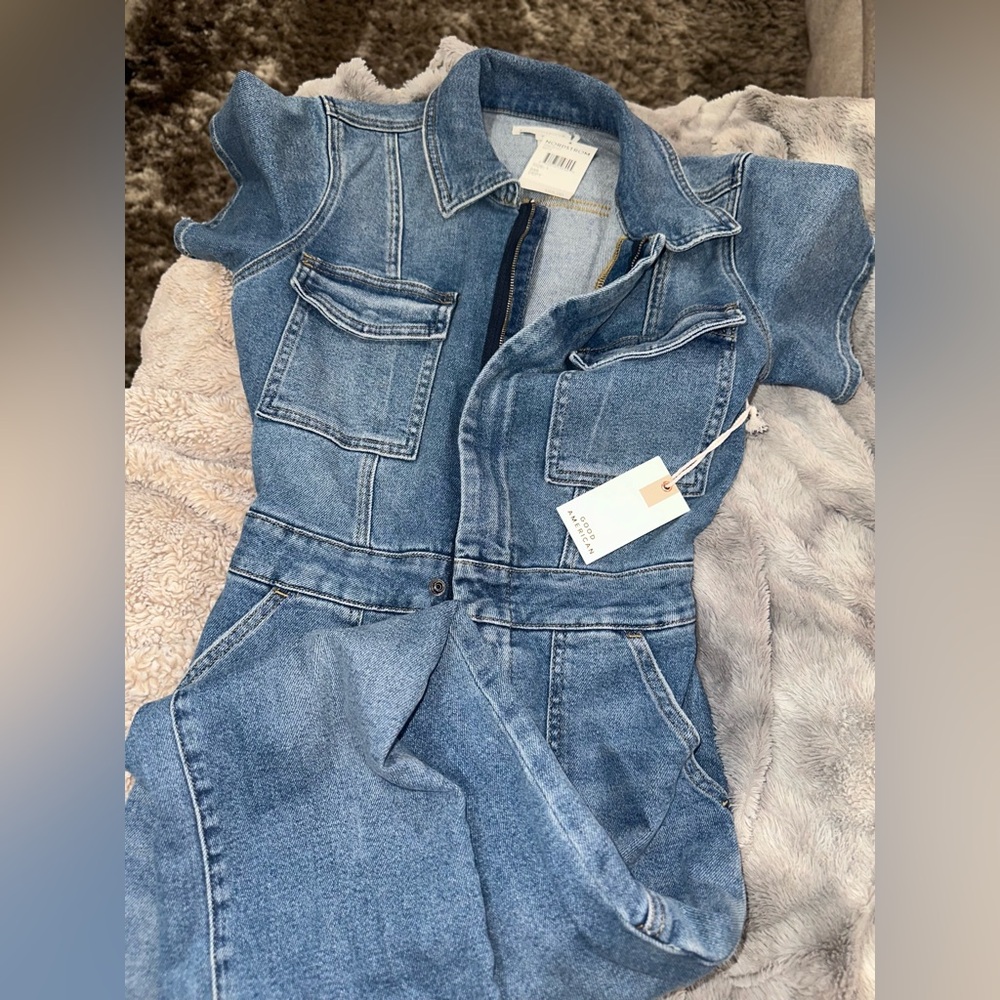 Good American Blue Denim Overall NEW